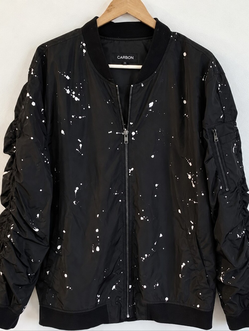 •Carbon Black Paint Splatter Bomber Jacket